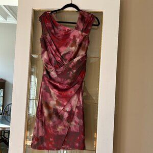 Vera Wang brand ruched and draped cocktail dress in muted pink/ burgundy colours